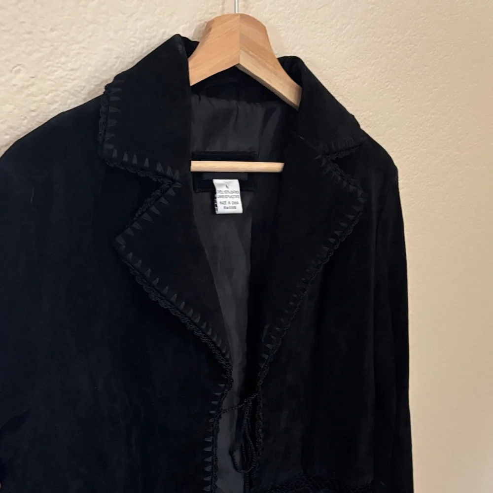 Black Suede Women's Jacket with Crochet detail - Picture 3 of 8